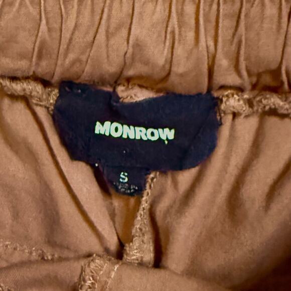 Monrow Women’s Peanut Mocha Brown Elastic Waistband Wide Leg Cargo Pant Small - Picture 9 of 13